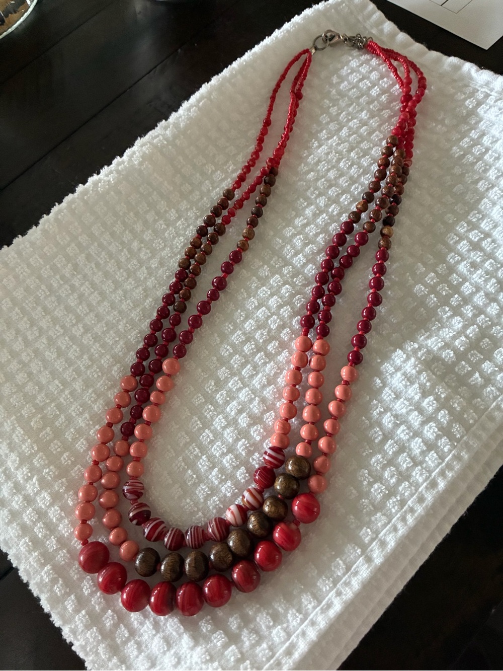 Multi-Strand Red and Coral Beaded Necklace - Women Jewelry